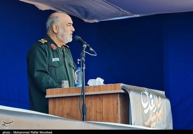 IRGC Chief Major General Hossein Salami at the funeral in Kerman (January 5, 2024).